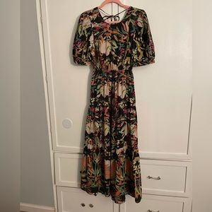 Anthropology Conditions Apply Floral Maxi Dress Open Back 2 Side Pockets NWOT